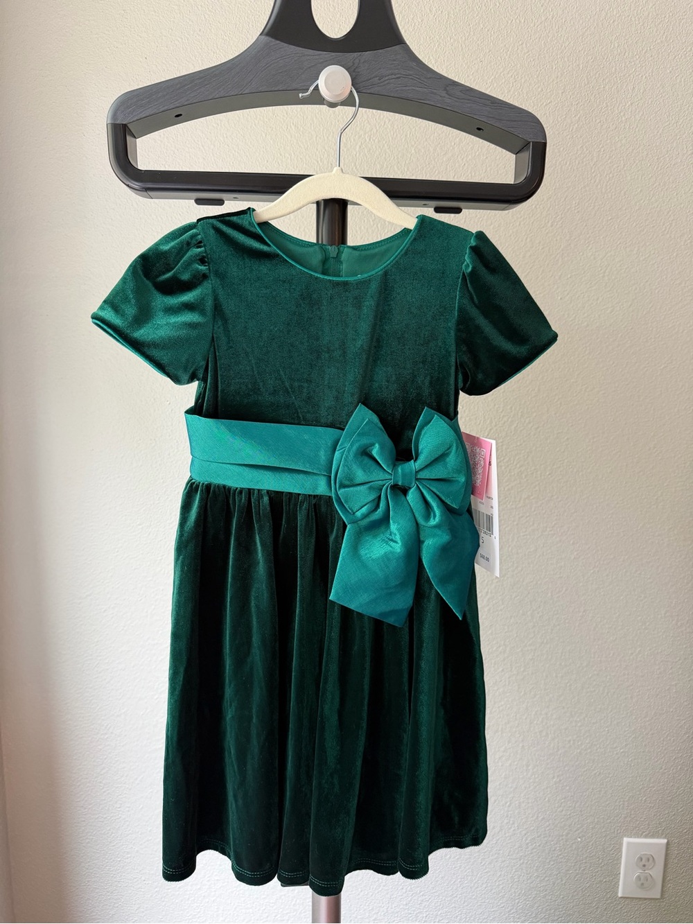Rare Editions Emerald Green Velvet Bow Holiday Dress